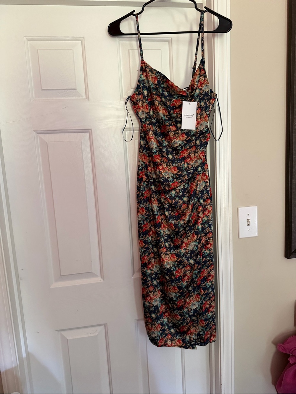 Floral Slip Midi Dress in Navy and Red